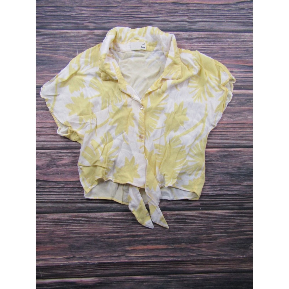 Wilfred Free Womens XS Yellow White Floral Button Tie Waist Short‎ Sleeve Top